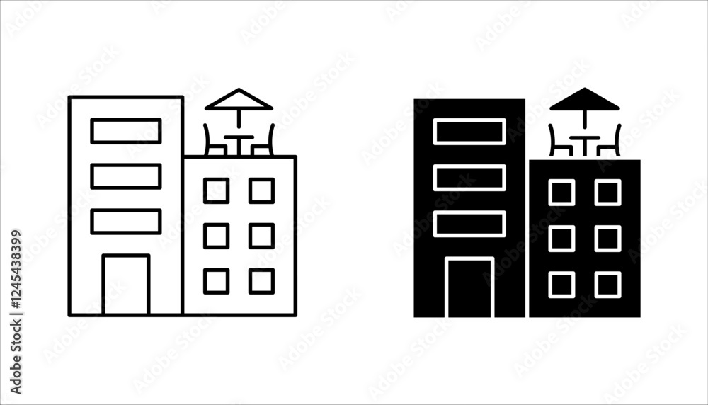 Obraz premium Rooftop deck linear icon set. Panoramic terrace. Luxurious penthouse balcony. vector illustration on white background
