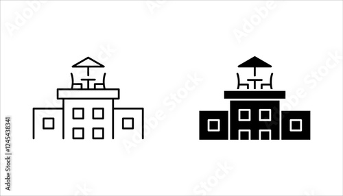 Rooftop deck linear icon set. Panoramic terrace. Luxurious penthouse balcony. vector illustration on white background