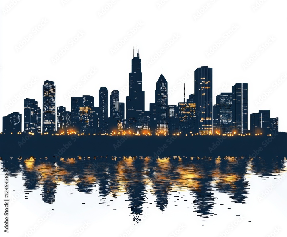 Cityscape reflection, urban night, lakefront, lights, design, illustration, background, website Cityscape reflection, urban night, lakefront, lights, design, illustration, background, website