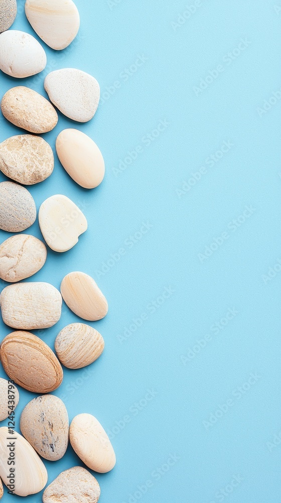 Smooth stones border on blue background; spa, wellness Smooth stones border on blue background; spa, wellness