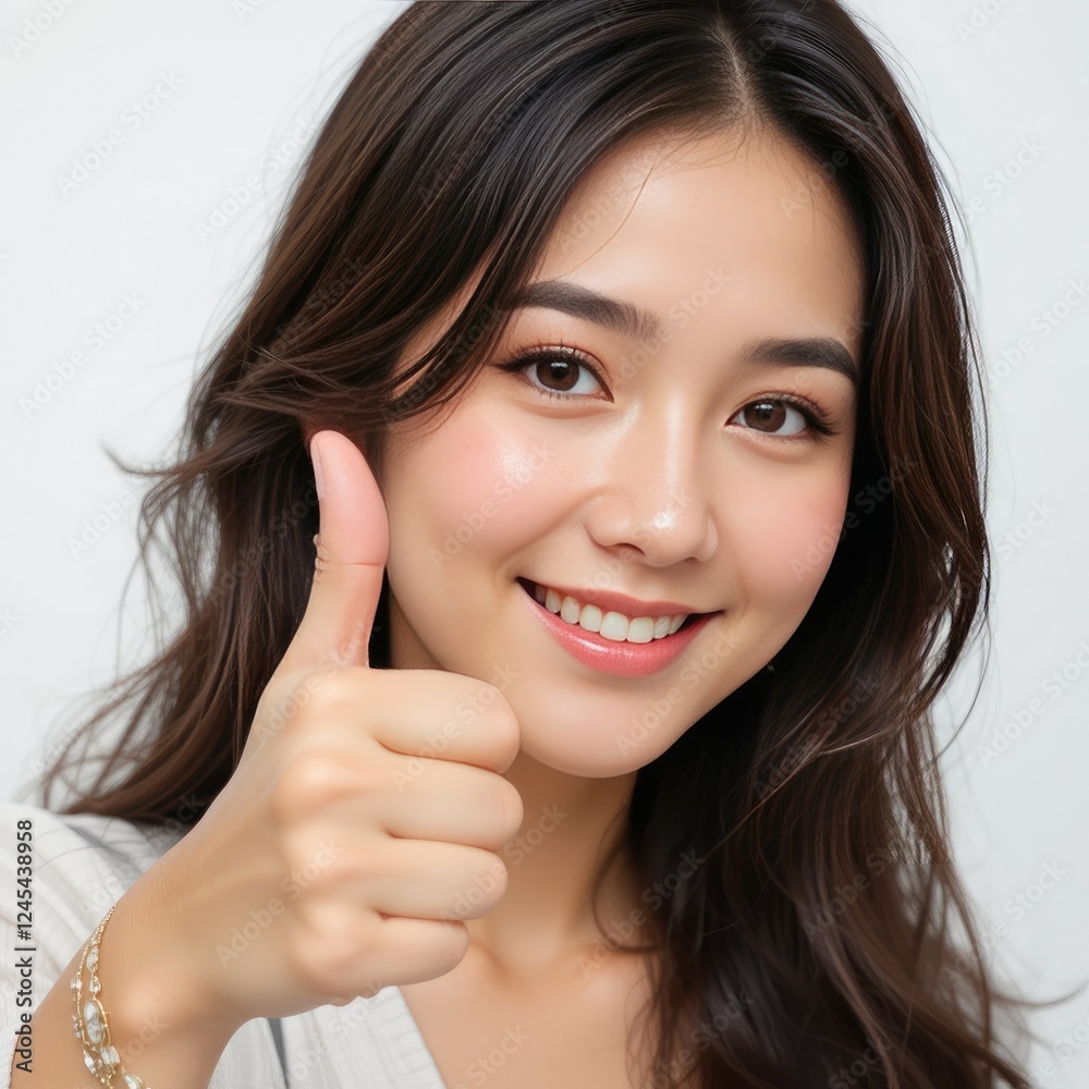 Asian Woman Giving Thumbs Up, Positive Feedback Asian Woman Giving Thumbs Up, Positive Feedback