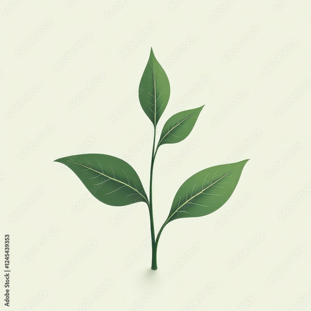 Fototapeta premium Simple Plant with Veined Green Leaves on Light Background