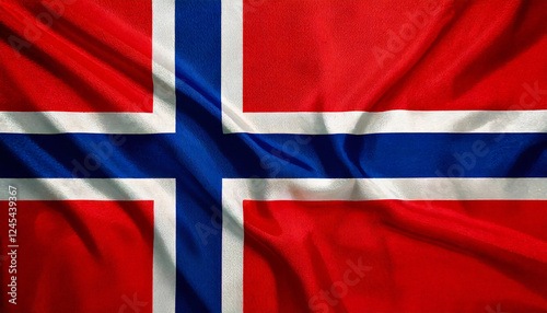 Norway flag with folds with visible satin texture