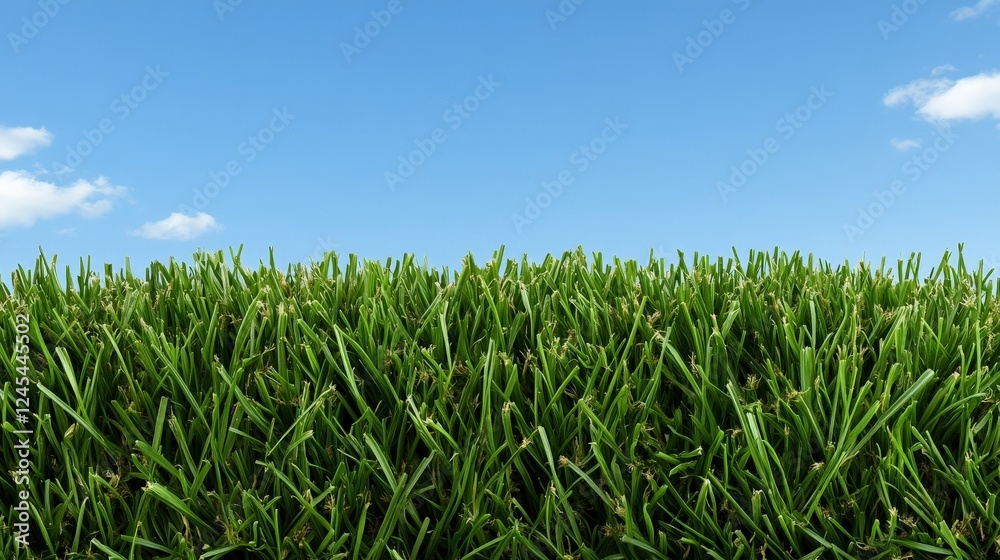 Green Grass and Blue Sky: A closeup shot of lush green grass, the blades of grass shimmering in the sunlight, against a backdrop of a bright blue sky with fluffy clouds. Green Grass and Blue Sky: A closeup shot of lush green grass, the blades of grass shimmering in the sunlight, against a backdrop of a bright blue sky with fluffy clouds.