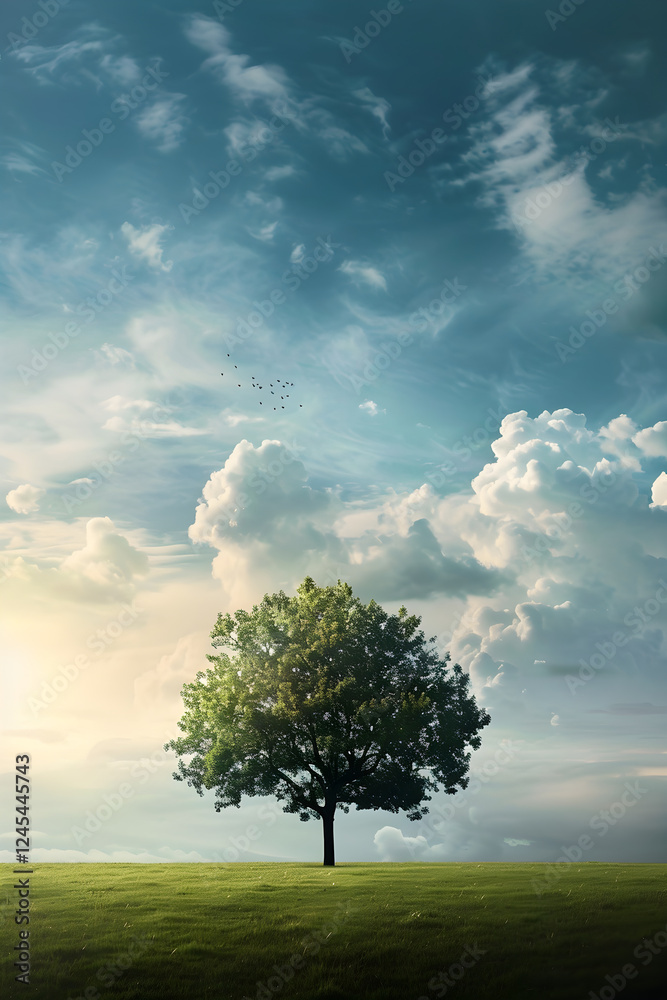 Obraz premium A Solitary Tree in an Infinite Meadow: The Philosophical Quest for Self and Meaning in a Boundless Universe