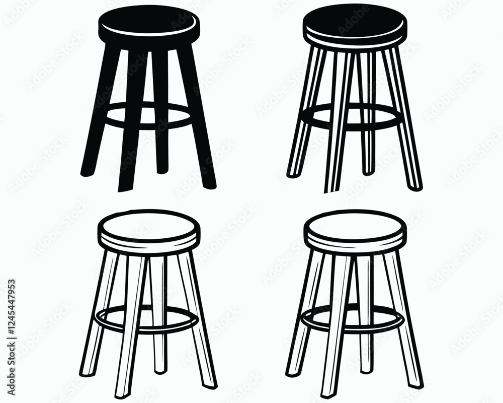Black and White Stool Icon Set Black and White Stool Icon Set