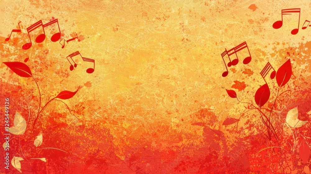 Obraz premium Autumn leaves music background design, fall season, nature, template