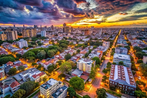 Buenos Aires Villa Urquiza: Evening Drone View, Overcast Sky, High-Resolution Stock Photo photo