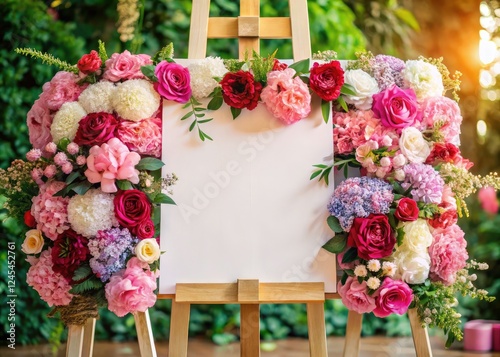 Wedding Seating Chart Mockup Easel Valentines Day Pink Red Pastel Flowers Hydrangeas 24x18 Aspect Ratio photo