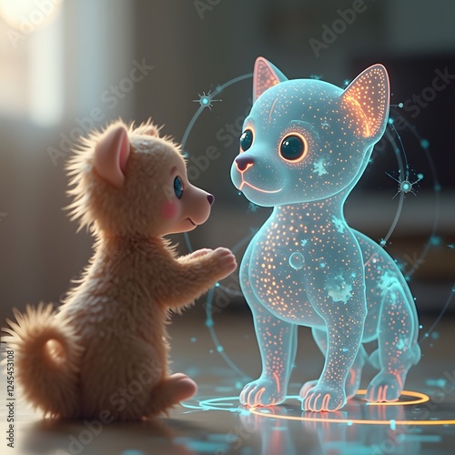 A digital pet that exists entirely in augmented reality, interacting with its owner in the real world by responding to gestures