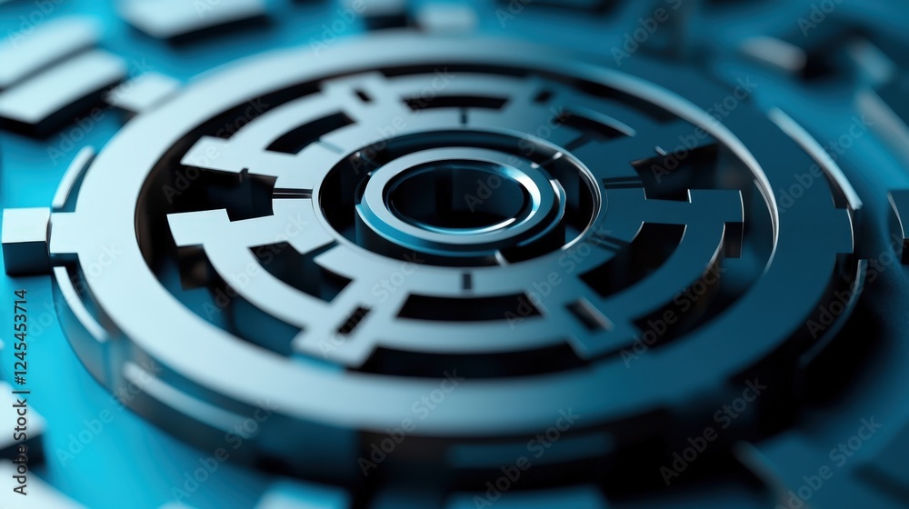 Circular maze pattern design in turquoise blue graphic art abstract style modern aesthetics Circular maze pattern design in turquoise blue graphic art abstract style modern aesthetics