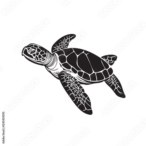 Vector of sea turtle silhouette on white background, Easy editable layere, Undersea animals.