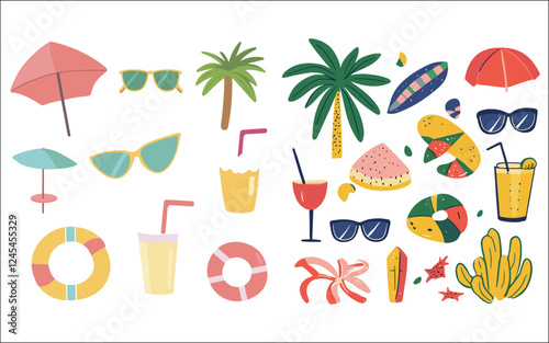 summer beach icons set