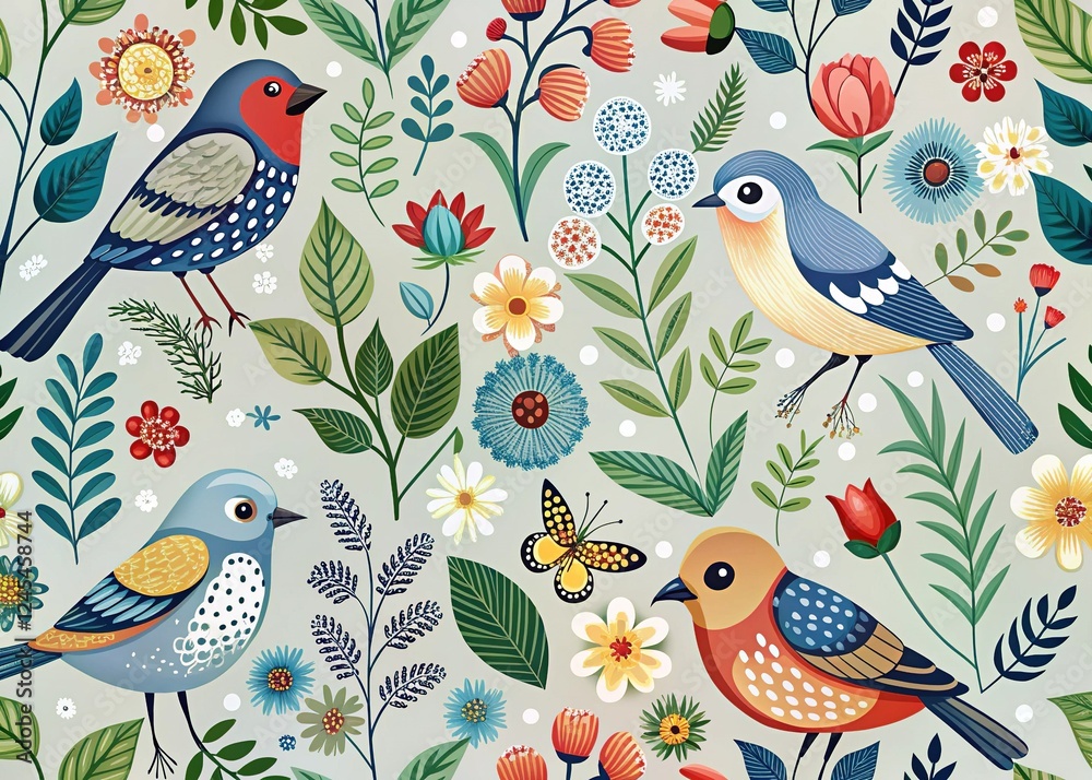 Minimalist Scandinavian Bird & Flower Wallpaper Texture - Pastel Hues Minimalist Scandinavian Bird & Flower Wallpaper Texture - Pastel Hues