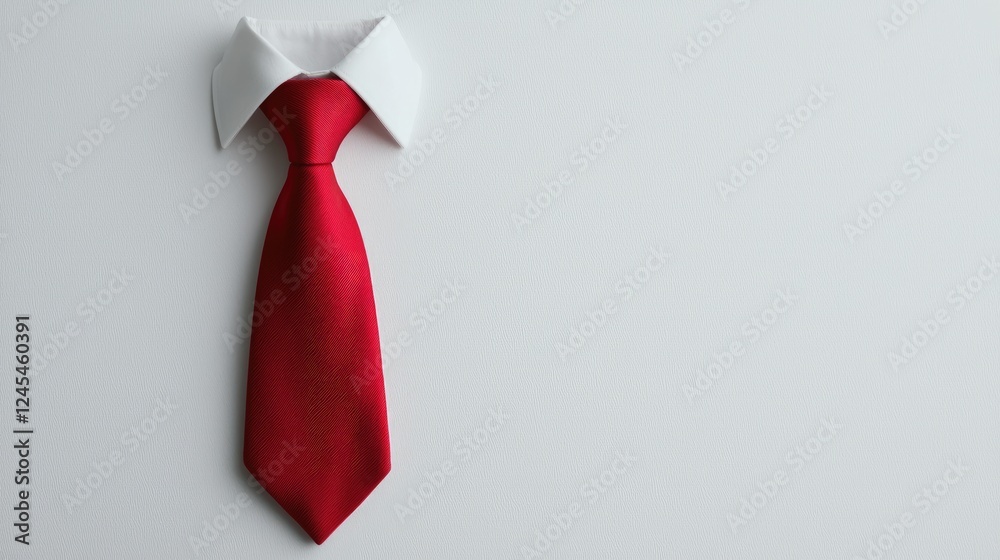 Red tie, white collar, minimalist background, business attire