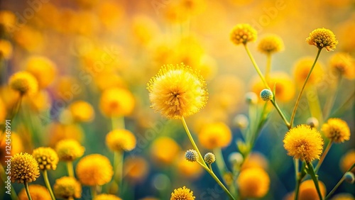 Close-up Long Exposure of Blooming Corn Marigold (Glebionis segetum) Wildflowers in Spring Field photo