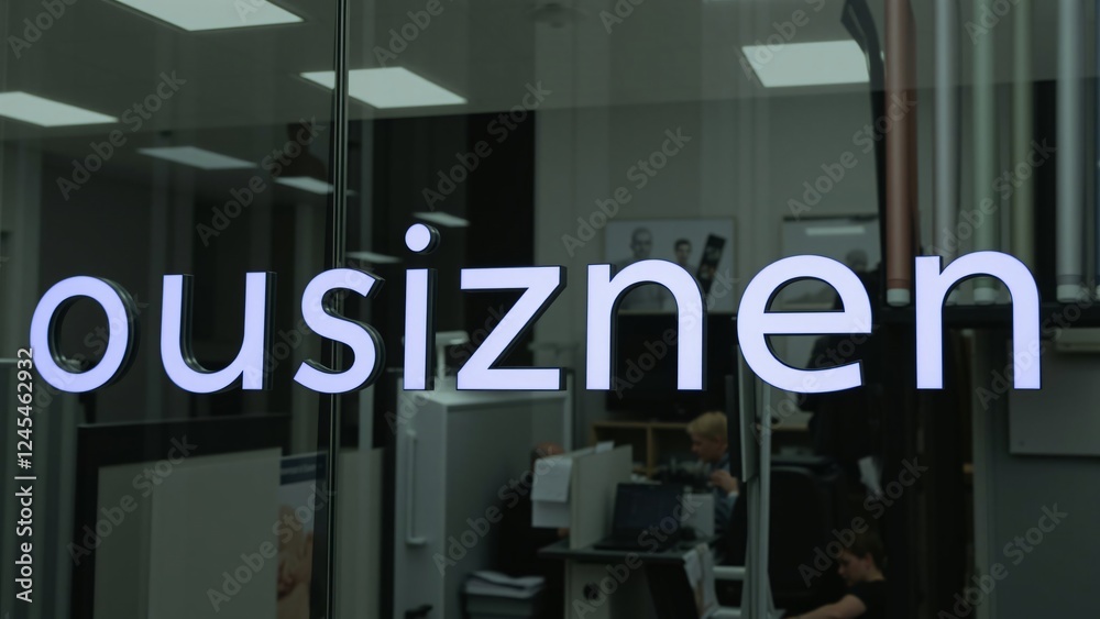 Modern Office Building Exterior with Illuminated 