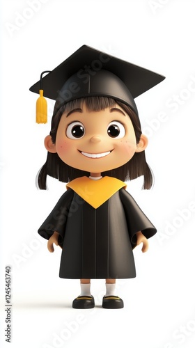 3d illustration of a girl wearing a graduation gown holding a diploma with a celebratory expression