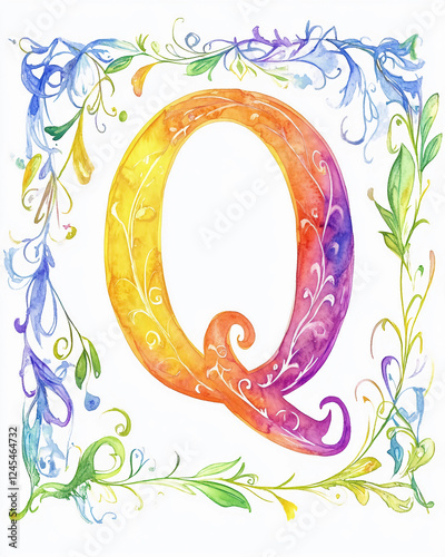 Embellished Letter Q Storybook & Scrapbook Initial Letter photo