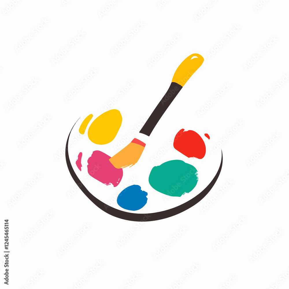 An artist's palette with a brush rests atop a splash of vibrant paint. An artist's palette with a brush rests atop a splash of vibrant paint.