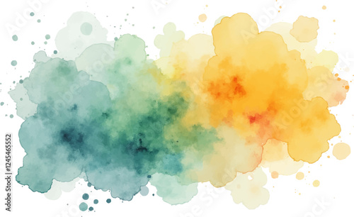 An abstract watercolor splash featuring a blend of cool teal and warm yellow hues, creating a vibrant and artistic design element.