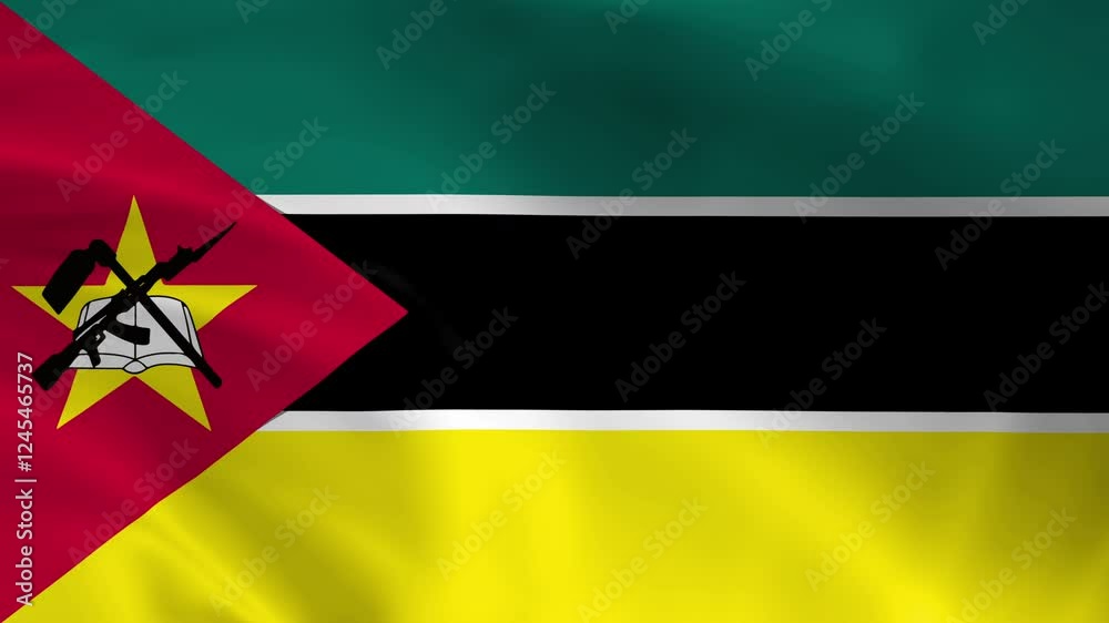 Mozambique flag waving animation, perfect looping, 4K video background, official colors, looping National Mozambique flag animation background 4k best choice and suit for your footage