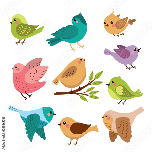 Set of cute spring birds