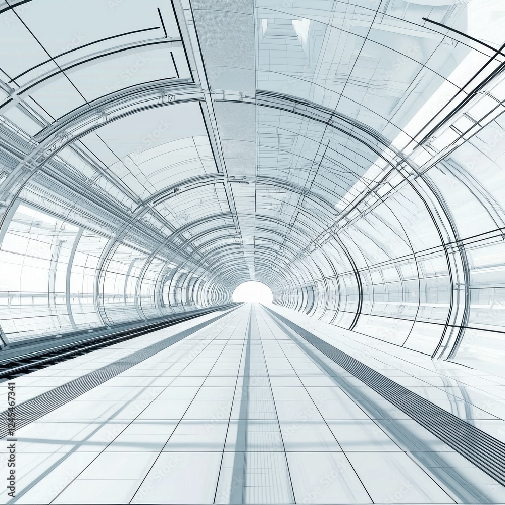 Train traveling through a dark tunnel with illuminated tracks and walls Train traveling through a dark tunnel with illuminated tracks and walls