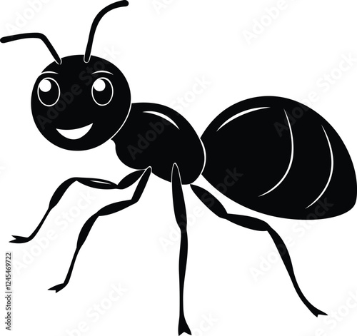 Cute and funny Ant silhouette vector illustration, Cute Ant line art vector, Cute Ant isolated premium vector icon design
