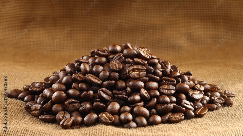 Roasted coffee beans falling on heap against brown background, closeup Roasted coffee beans falling on heap against brown background, closeup