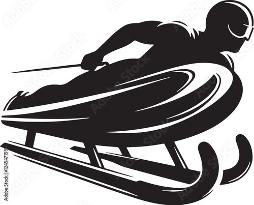 Bobsleigh Silhouette line art vector illustration on white background