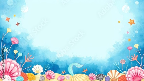 A collection of mermaid and marine life themed greeting cards featuring seashells, sea creatures, and underwater scenery, mermaid, ocean, seashells