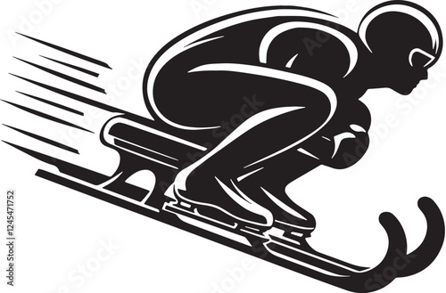 Bobsleigh Silhouette line art vector illustration on white background