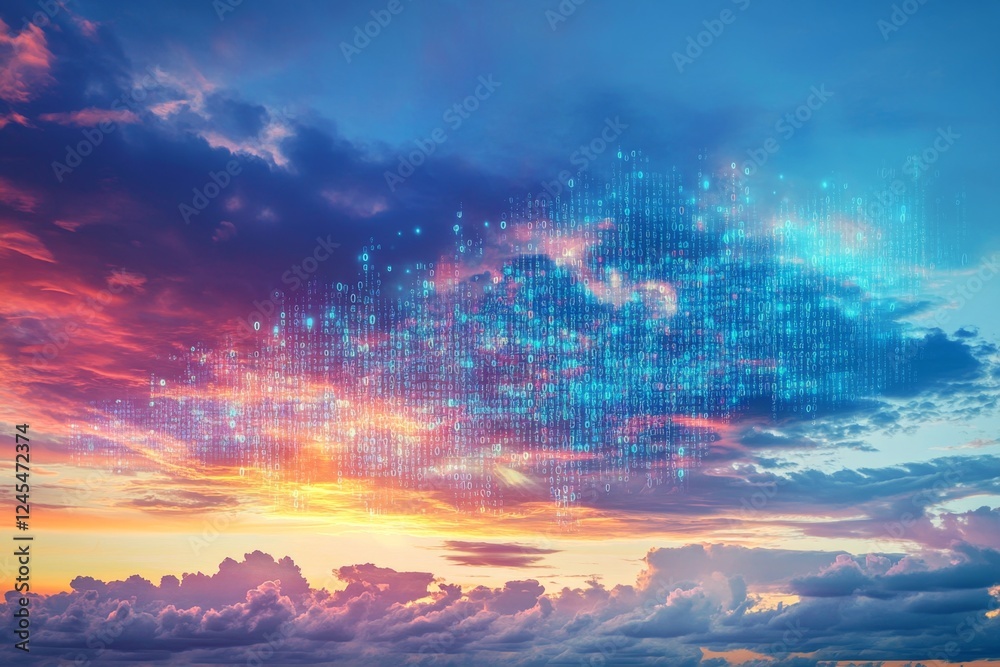 Obraz premium Digital data cloud sunset sky, network connection