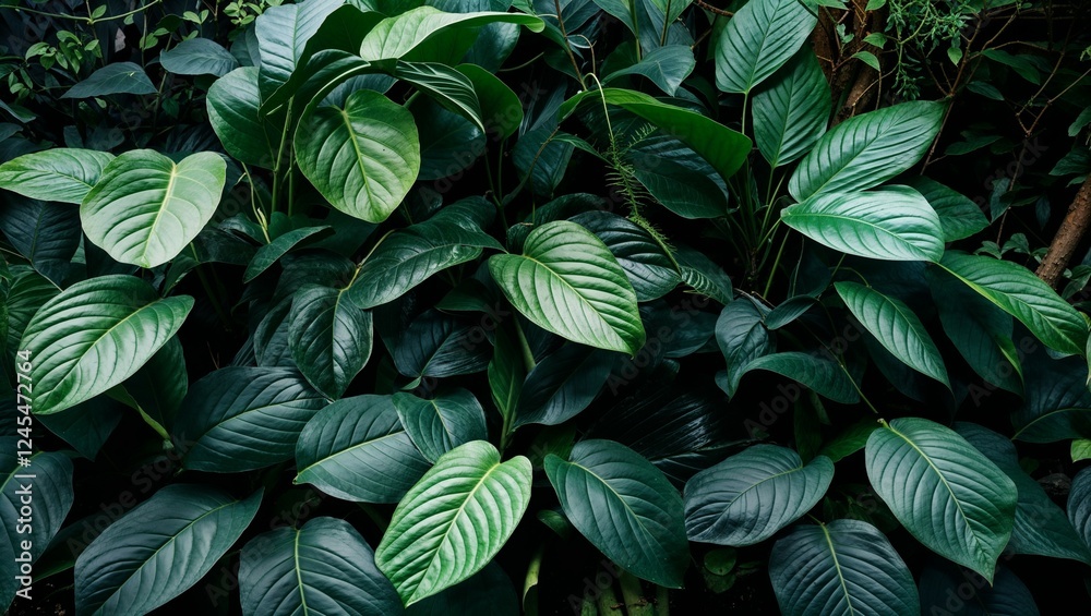 Close-up of fresh green leaves with texture and natural foliage in a garden setting Close-up of fresh green leaves with texture and natural foliage in a garden setting