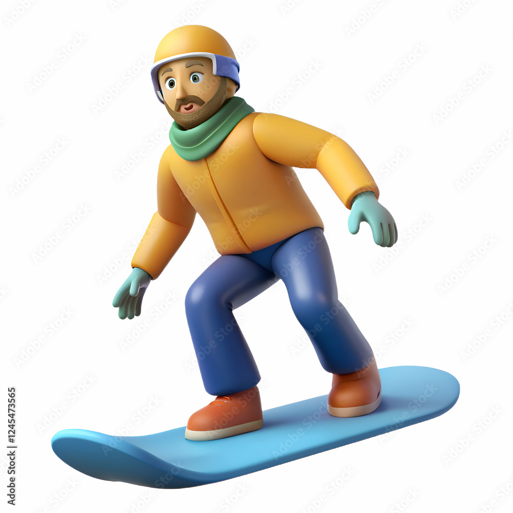 3D Render of a Cartoon Snowboarder Having Fun in the Snow 3D Render of a Cartoon Snowboarder Having Fun in the Snow