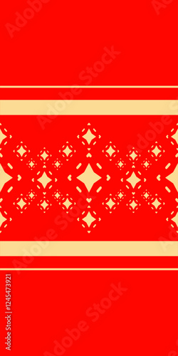 Ethnic Chevron Stars Celebration Traditional Motif Yellow Ornament on Red Background Seamless Pattern Vector design for wrapping silk scarf background textile carpet rug texture hand drawn lace border