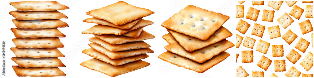 Gluten ingredients and digestive, A collection of stacked and arranged crackers showcasing a variety of patterns and shapes. Gluten ingredients and digestive, A collection of stacked and arranged crackers showcasing a variety of patterns and shapes.