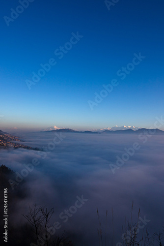 Landscape view of shining Mountain range in Kathmandu, Nepal.