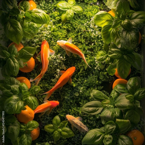 Tranquil Aquaponic System with Vibrant Koi Fish Providing Sustainable Harmony and Serenity in Indoor Setting