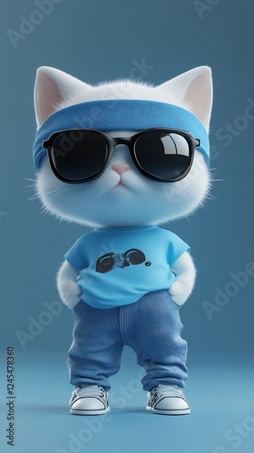 Cool Cat in Sunglasses and Jeans: A 3D Rendered Fashionable Feline