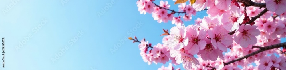 Fototapeta premium Full bloom of cherry blossoms against a clear blue sky, woodland, natural, forest