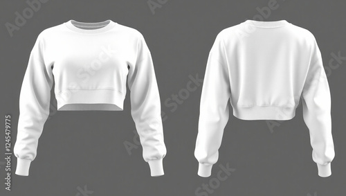 Crop top mockup. blank white crop top sweatshirt front and back side. female Crop top template.