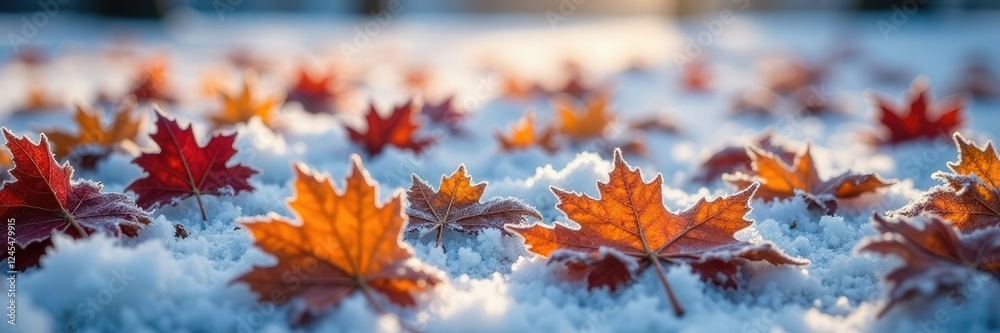 Frosty oak leaves scattered on a cold ground frozen landscape background, autumn leaves, frozen leaves, tree foliage Frosty oak leaves scattered on a cold ground frozen landscape background, autumn leaves, frozen leaves, tree foliage
