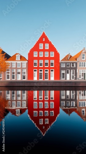 Vibrant Heritage Aesthetics Stepped Gable Canal Houses and Reflective Waters - Visual Content Creation for Urban Preservation and Tourism Promotion photo