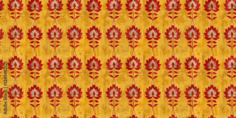 Ornate red and gold floral pattern on richly textured background Ornate red and gold floral pattern on richly textured background