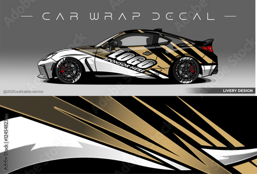 Car wrap abstract design. Black gold colour. Vector graphic livery decal car. Sticker vinyl suitable for Racing car, Drift, Rally and Daily Use, Editable vector 