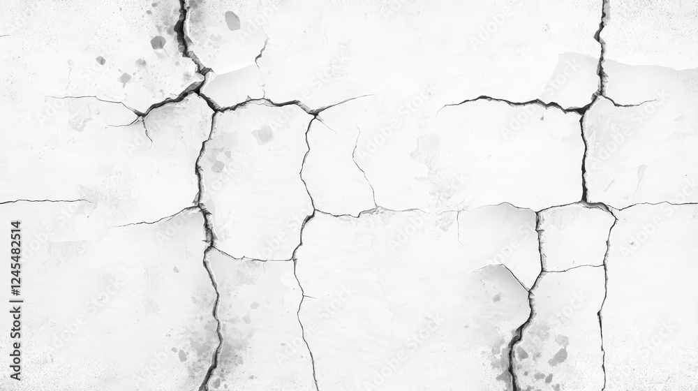 Obraz premium Cracks on a White Wall with Texture and Detail, Isolated Background for Use in Design and Illustration Projects