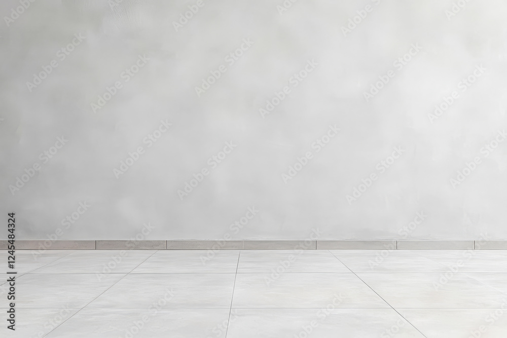 Fototapeta premium A spacious area featuring a light gray wall and a polished tiled floor