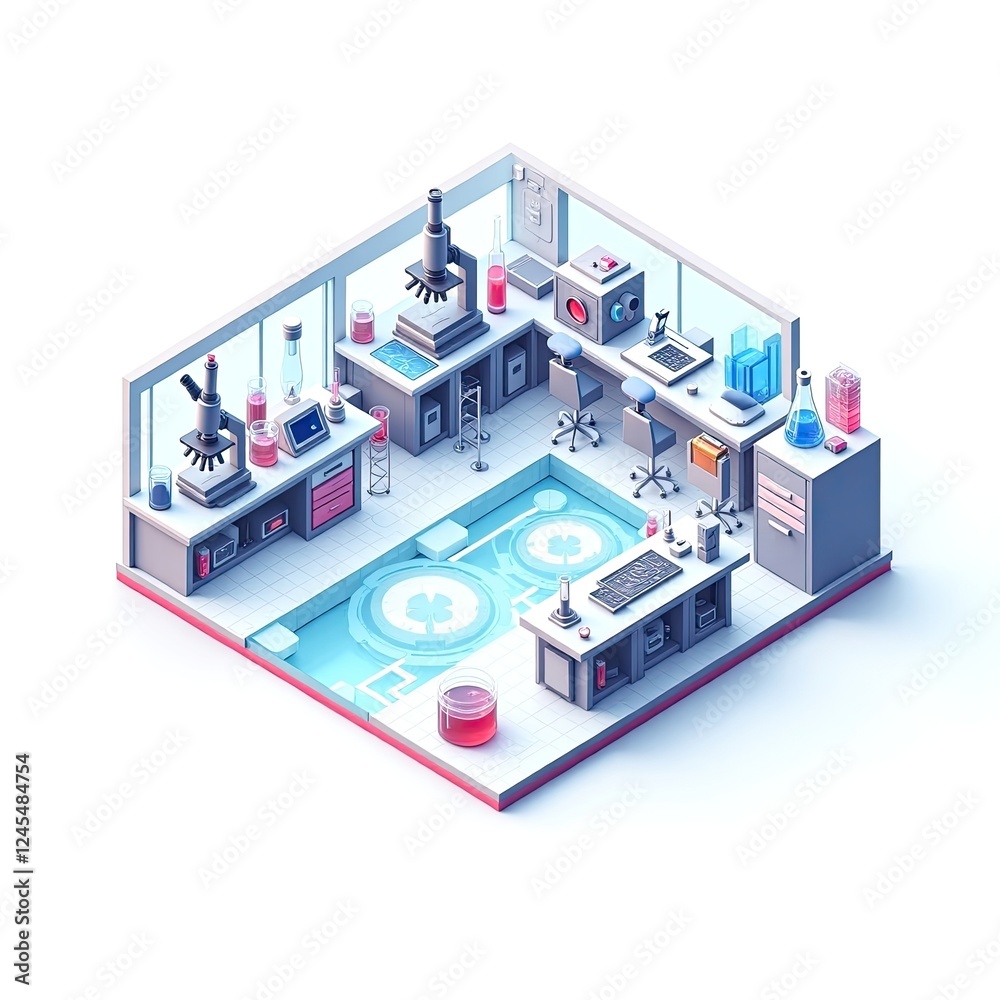 An isometric depiction of research lab icon An isometric depiction of research lab icon